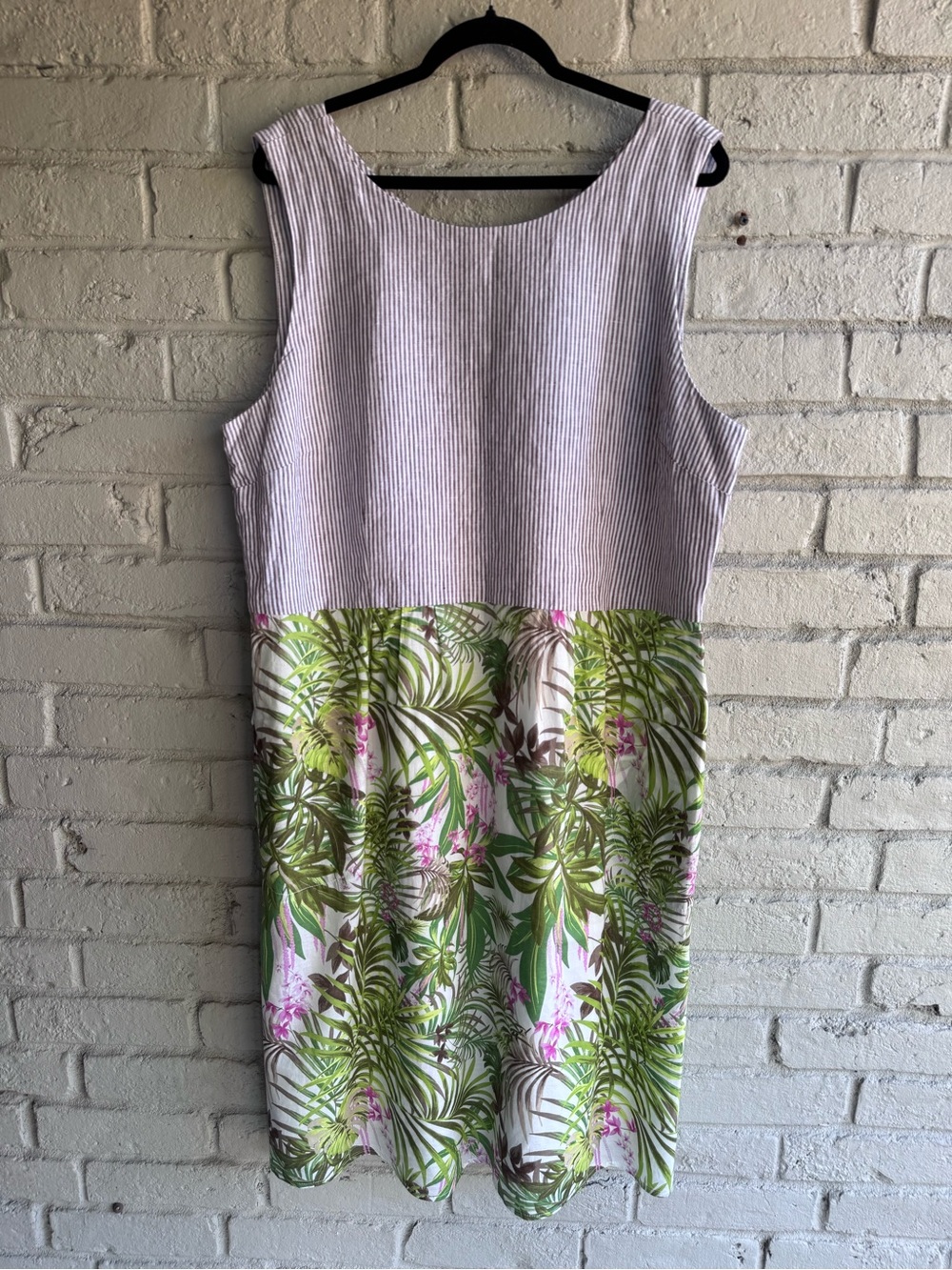 J. Jill Linen Striped Top w/Multiple color Cotton Tropical Print Midi Dress XL